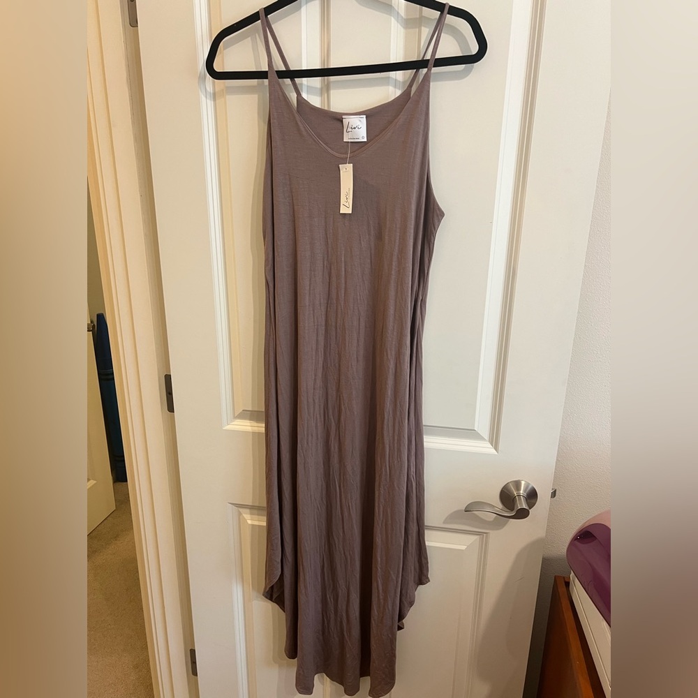 LIVI by Olivia Rae midi length tank dress in a mocha brown color.
